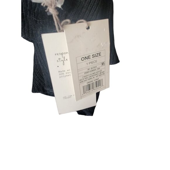 Black Ribbed Scarf Made From 90% Recycled Polyester  One Size - Picture 2 of 5